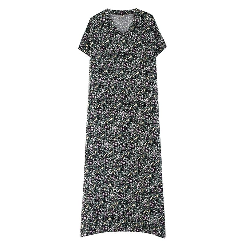 DIMANAF 2024 Plus Size Summer Beach Long Dress Women V-Neck Floral Print Holiday Fashion Casual Short Sleeve Loose Dress 677