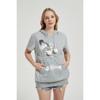 Women's summer short-sleeved large pocket cartoon printed casual drawstring hooded T-shirt