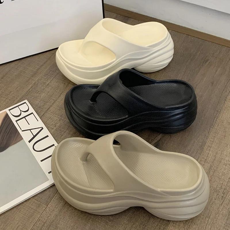 Fashion Fashion Chunky Heel Clip Toe Flip Flops 2025 New Thick Platform Women Eva Slippers Summer Outdoor Wear Beach Nonj-Slip Sandals