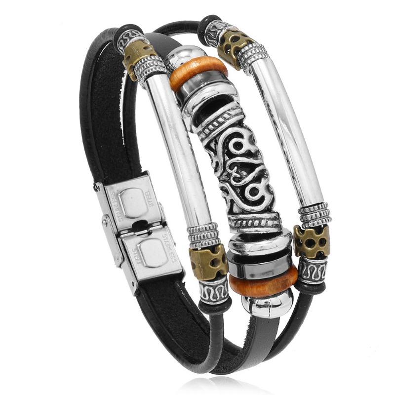 

New hot-selling fashion clasp bracelet, retro versatile men s and women s trend cowhide bracelet ring чорний