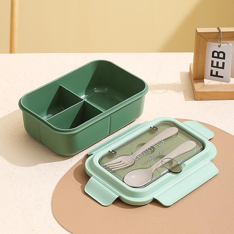 Nordic-Style Stainless Steel Lunch Box with Compartments, Fork, and Spoon - Microwave Safe