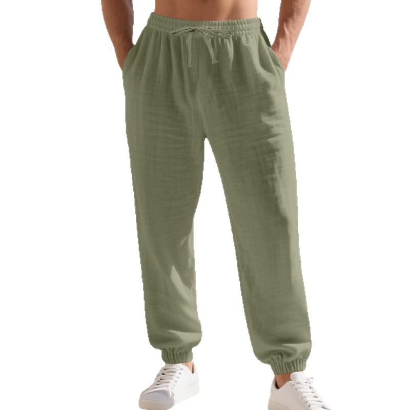 European and American men's linen casual loose leggings cotton and linen breathable simple beach pants