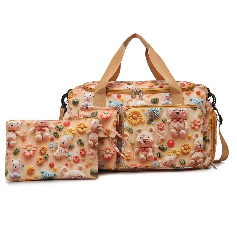 Cute travel bag women's lightweight cartoon printed travel bag large capacity hand-held short-distance luggage bag fitness bag
