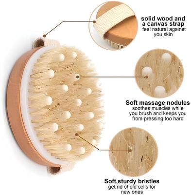 Round WOODEN BATH BRUSH Brushing Body Brush Exfoliating Scrubber Wooden Shower Brush Body Exfoliator for Bathing Sponge with Soft Silicone Massage
