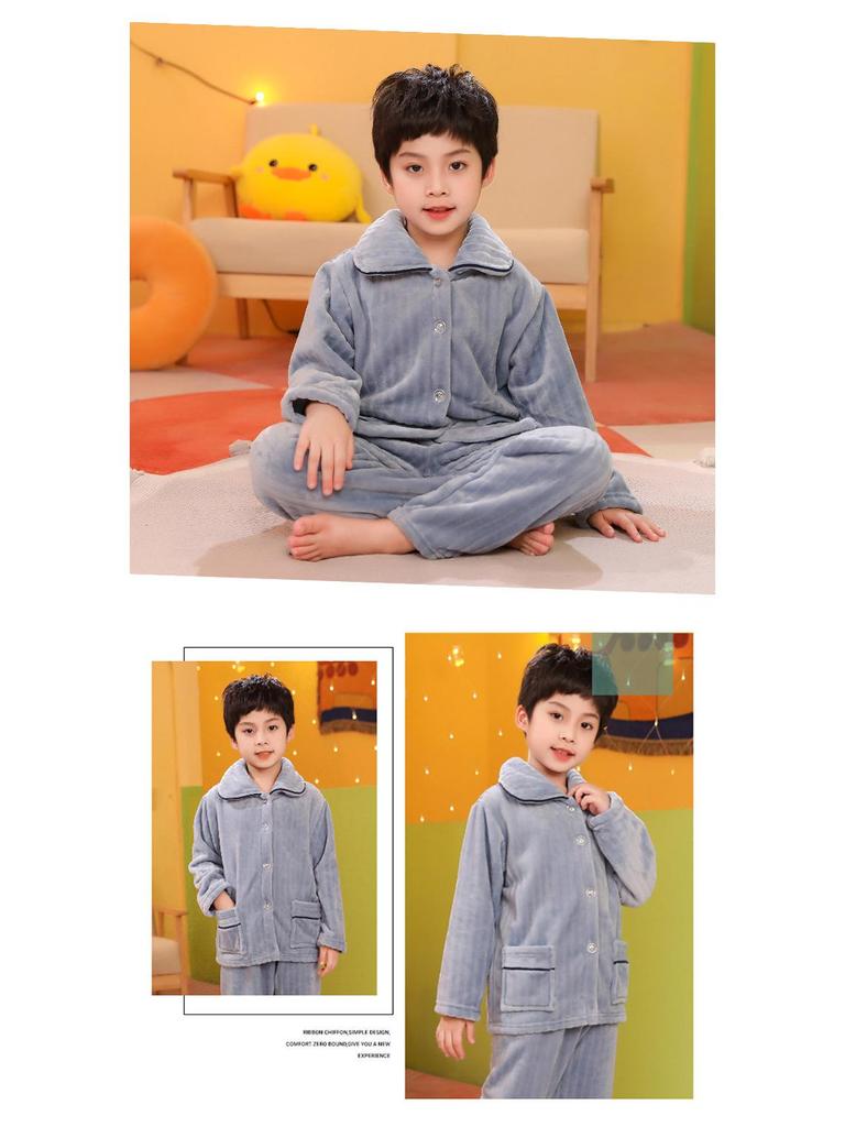 Cozy Coral Fleece Pajamas Set for Kids - Flannel Homewear for Winter