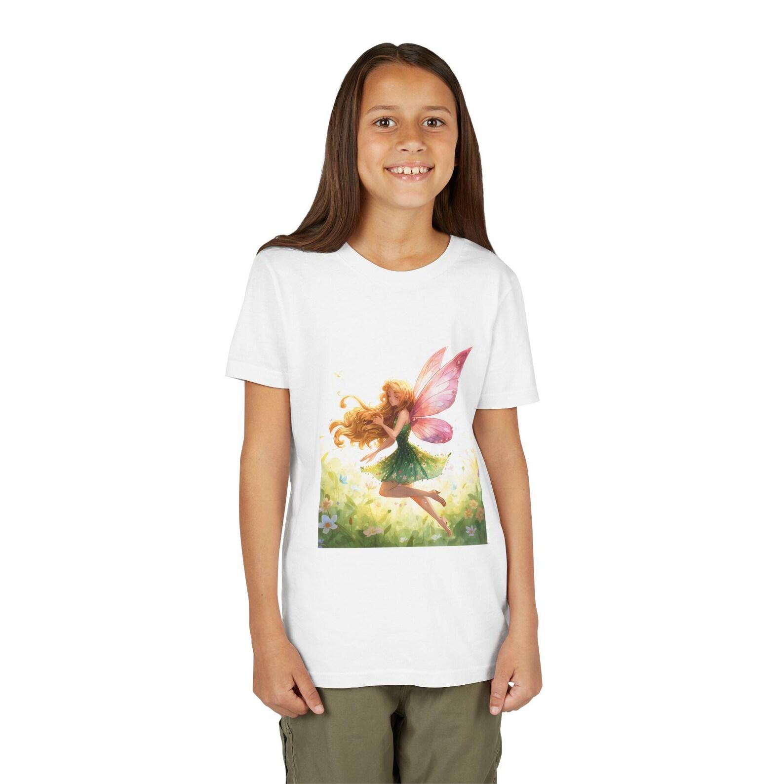 Pink Winged Fairy illustration Youth Tee | Watercolor Fairy in Meadow 100