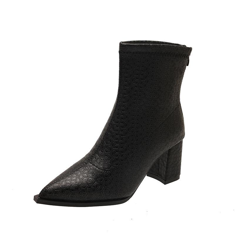 French New Side Zipper Low Slim High Heel Pointed Short Boots Autumn and Winter Retro Temperament New Thin Short Boots