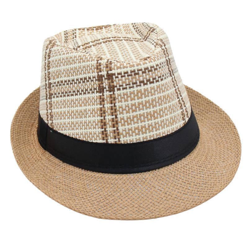 Vintage Strohhut Leinen Kühlender Hut Kurzer Schirm Karierter Schirmstreifen Gestreifte Bar Jazzhut Herren- Und Damenwestern Zylinder