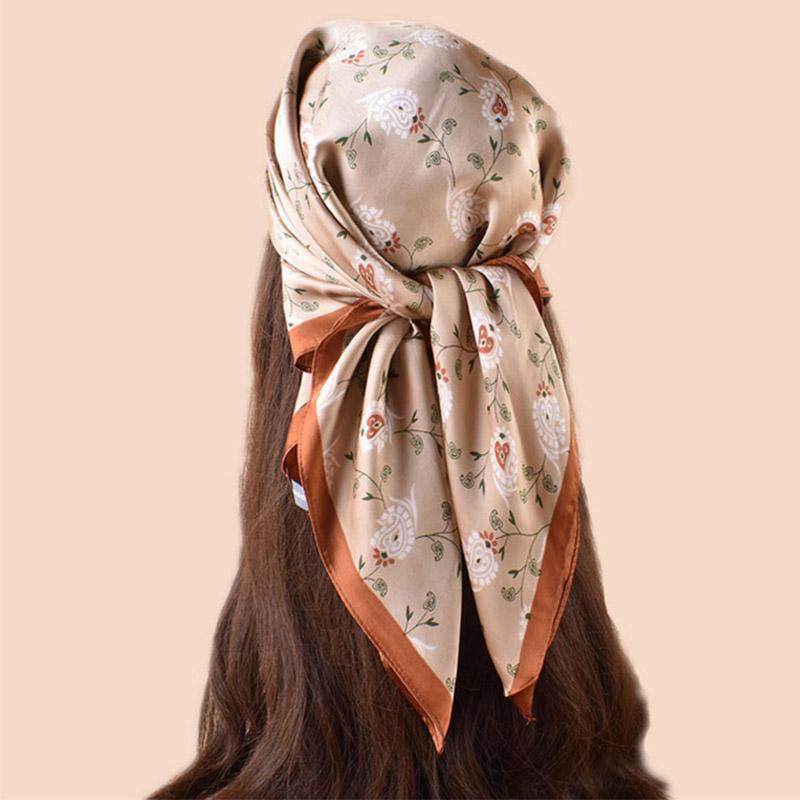 Luxury Design Satin Print Silk Scarf Square Women Neck Scarves Wrap Head Kerchief Beach Hair Band Woman Bandana Summer 70Cm