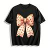Heart Print Gold Trim Bow Pattern Casual Daily Versatile Top Pure Cotton T-shirt