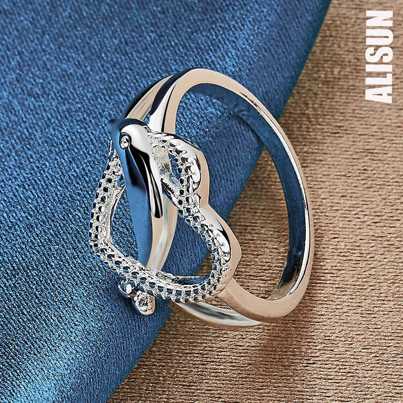 925 Sterling Silver Dolphin Heart AAA Zircon Ring Fashion Wedding Jewelry