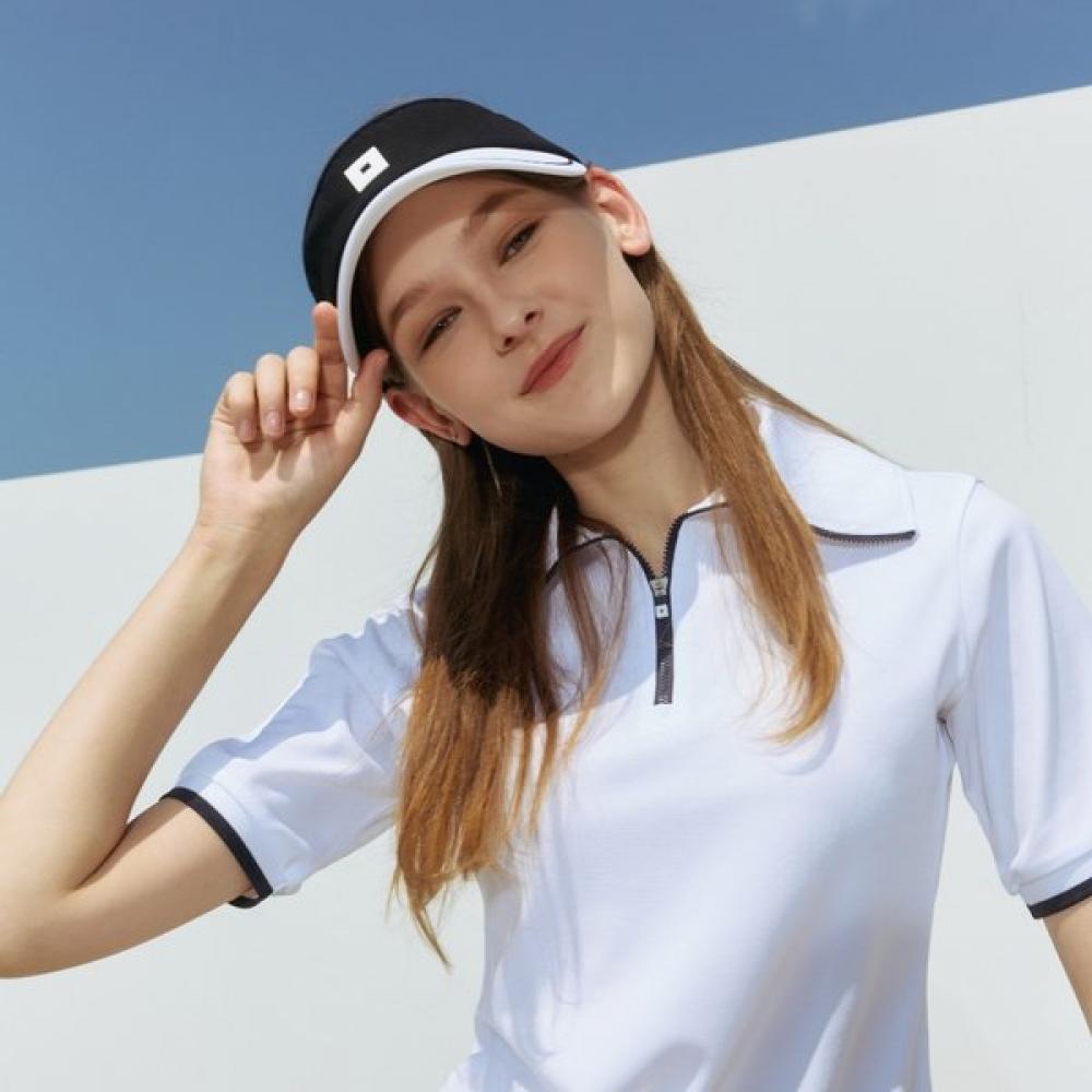 ONOFF Women Half Zip Sailor Collar T shirT Of9503la whiTe