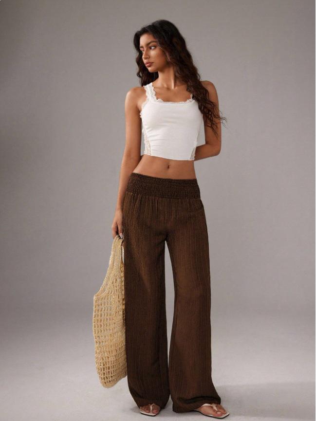 Holiday Style High Waist Wide Leg Elastic Pants