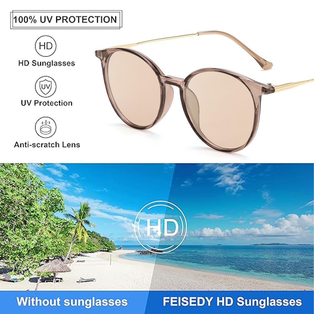 [FEISEDY] Sunglasses UV400 UV Protection, Round Shape, Small, Stylish, Lightweight, Fashionable, for Commuting, Travel, Driving, Men's & Women's,