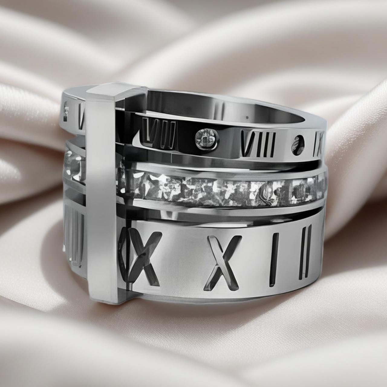 

Titanium steel ring - three-in-one couple ring - Roman hollowed-out ring Zircon Couple Ring 6 серебряный