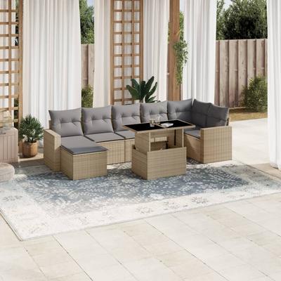 Vidaxl 8-Cz. Garden Furniture Set With Cushions, Beige, Poly Rattan