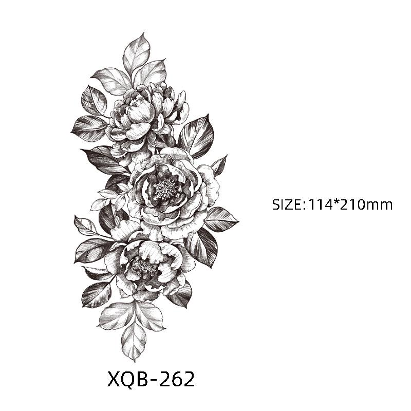 Waterproof Black & White Sketch Flower Half Sleeve Tattoo Stickers
