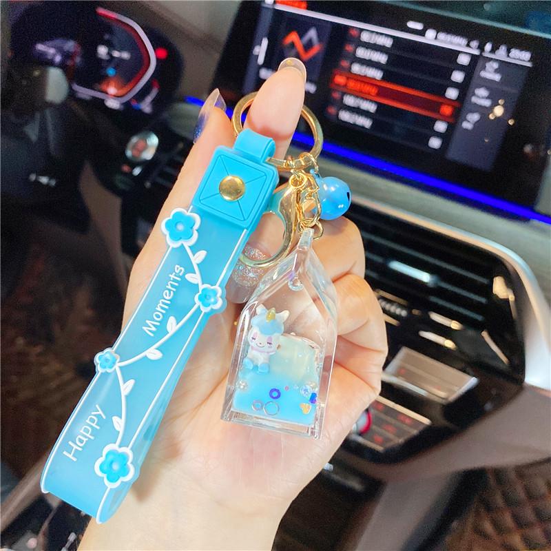 Lila Stern Flüssiger Treibsand Schlüsselanhänger mit Kirschblüten Öl-gefülltem Anhänger - Niedlicher 3D Rucksackanhänger für Frauen