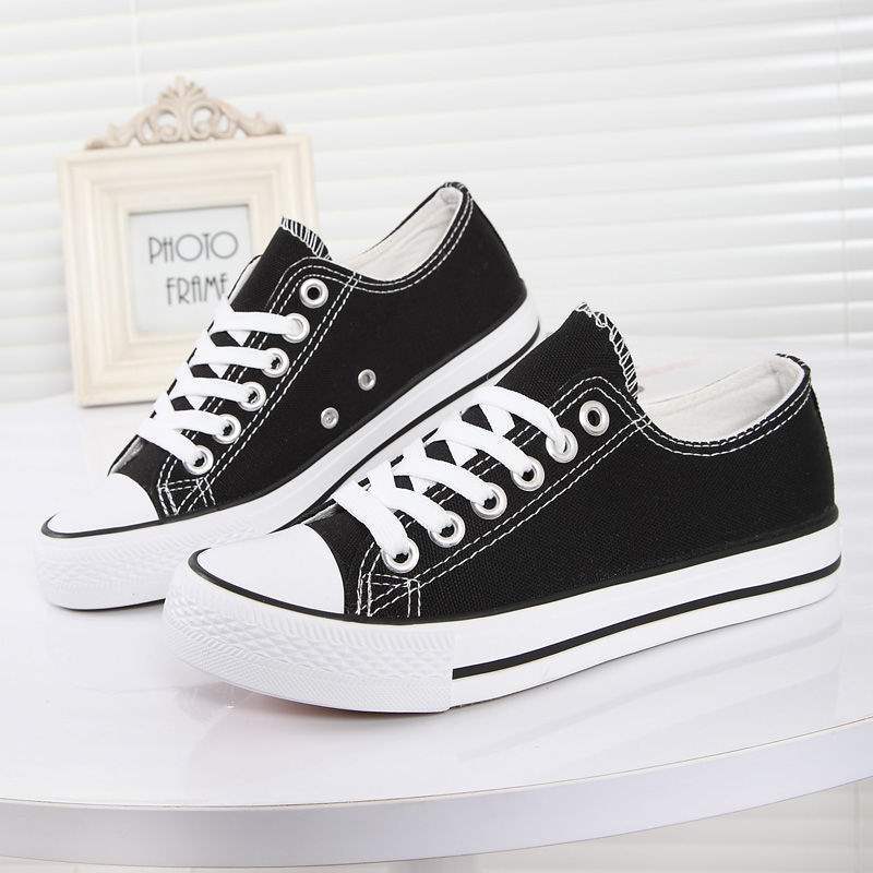 Small black shoes spring all black tide flat baseplate shoes sneakers canvas shoes