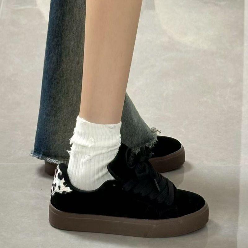 Original niche retro leopard print black low-top board men's and women's black shoes versatile couple casual shoes