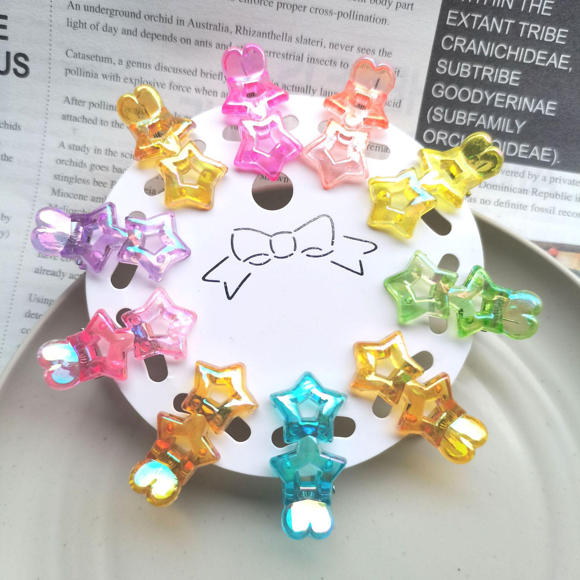 Colorful Electroplated Bangs Clips for Little Girls - AB Color Star & Heart Hair Accessories