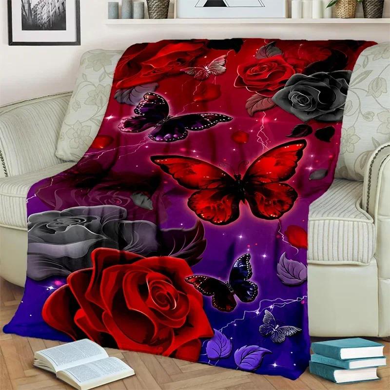Cartoon Dream Butterfly Flower Blanket,Soft Throw Blanket for Home Bedroom Bed Sofa Picnic Travel Office Rest Nap Cover Blanket