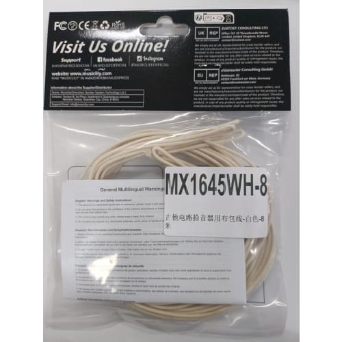 Musiclily Pro Guitar Internal Wiring Cable, 22 Gauge Vintage-Style Cloth Wire (Cloth Covered), White, 8m