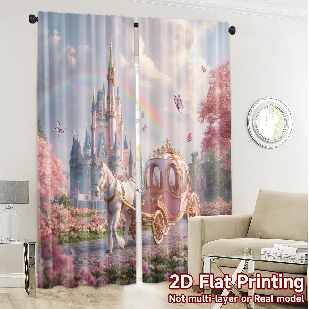 Set Of 2 Modern Flat Printing Curtains Without Rod Fantasy Kingdom Ride Fashionable Durable Polyester Fabric Curtain