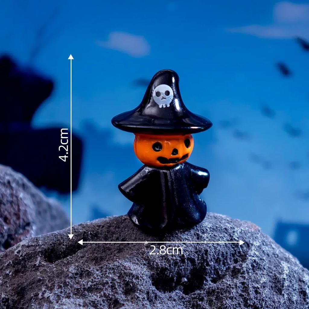 12PC Halloween Ornament Cartoon Witch Ghost Pumpkin Figurine Micro Landscape Dollhouse Model Car Interior Desktop Decoration