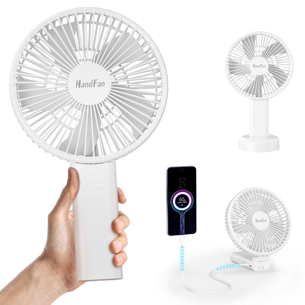 HandFan Portable Small and Large 4000mAh 6 Adjustable Hot Flash Response Fan, Size, 16.5cm Diameter, Type-C Rechargeable, Built-in Battery,