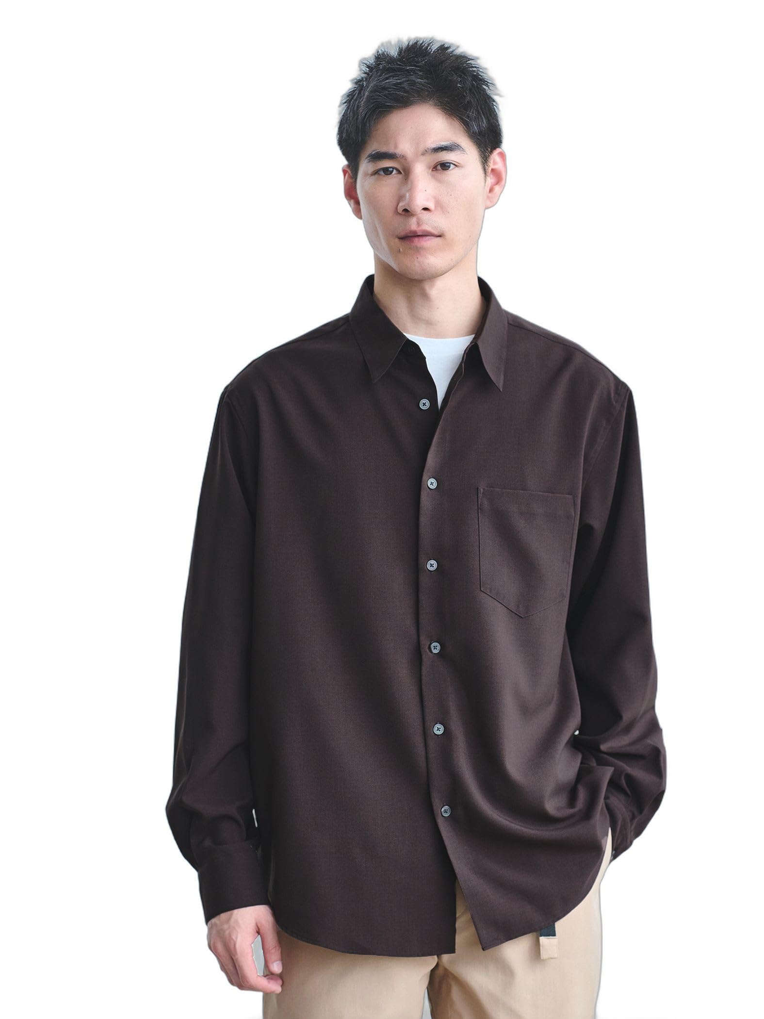 

United Arrows Green Label Relaxing AIRLY Poplin Just Loose Shirt, Web Exclusive, 32111083170 2970, DK.BROWN (29), Size L