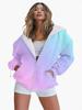 Gradient 3D Print Casual Long Sleeve Zip-Up Hoodie for Women