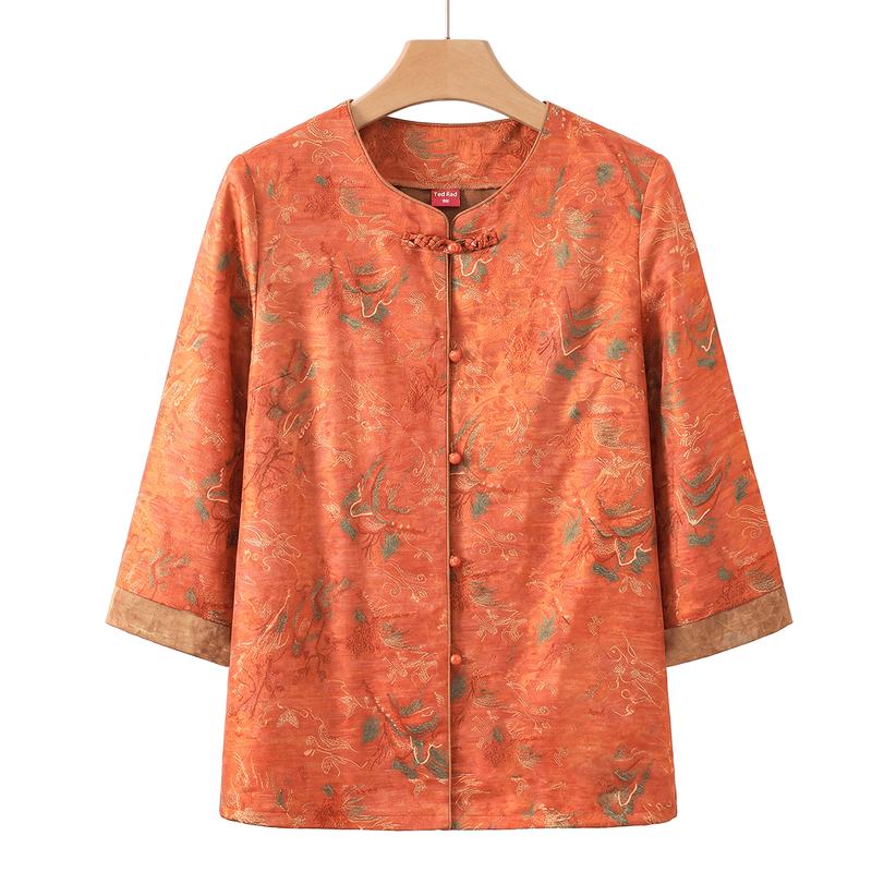 Mid-Aged Women's New Chinese Style Landscape Print Summer Shirt