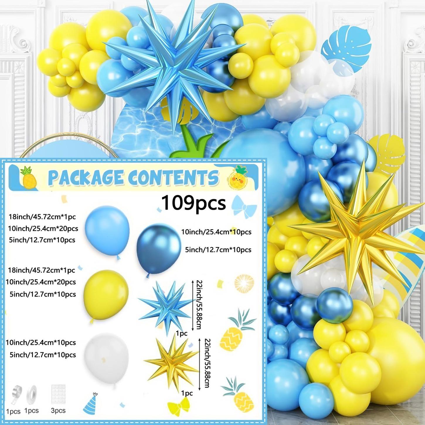 

109Pcs Yellow and blue transparent balloon Arch set suitable for indoor and outdoor decoration items for birthday summer parties Other