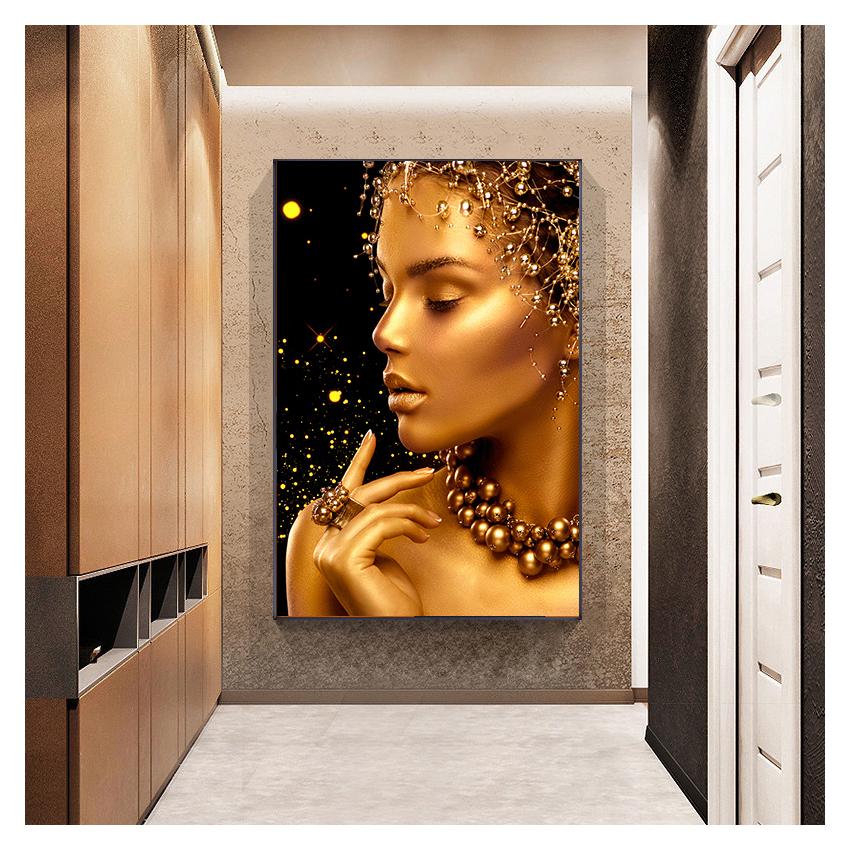 Africké umění olejomalba na plátně Cuadros Plakáty a grafiky Nástěnný obraz do obývacího pokoje Černozlatá žena Sexy akt