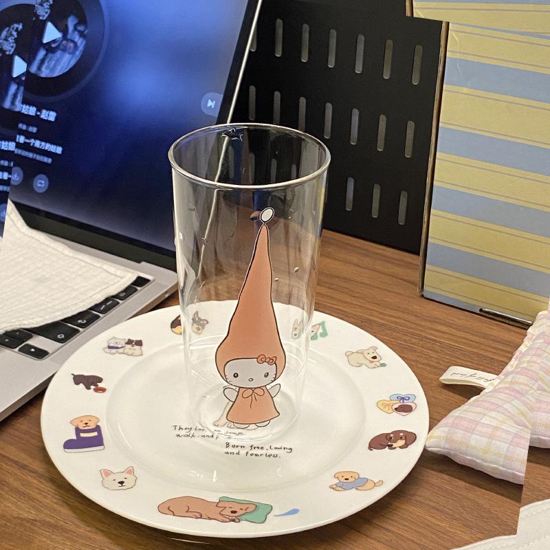 

Creative Cartoon Hand-Painted Kt Cat High Borosilicate Glass Cute Pointed Hat Kitten Water Cup Juice Cup High Temperature Resistance 450Ml dishwasher