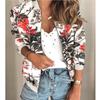 Women's Floral Print Stand Collar Zip Up Long Sleeve Casual Bomber Jacket Oversized Outerwear Coat