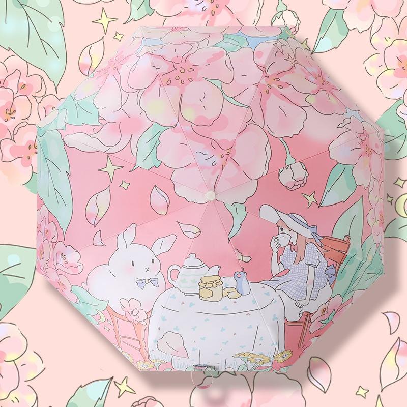 Automatic three-fold umbrella cartoon digital folding umbrella vinyl anti-ultraviolet sunscreen sun umbrella