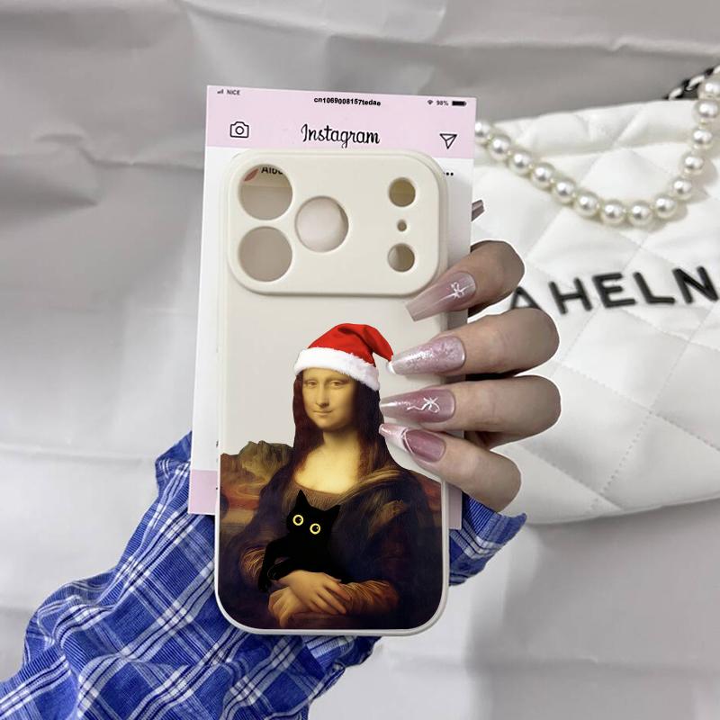Art Aesthetic Funny Christmas Mona Lisa Phone Case for IPhone 17Air 17Pro 17 16 15 14 13.12 11 Pro Max Soft Silcone Back Cover