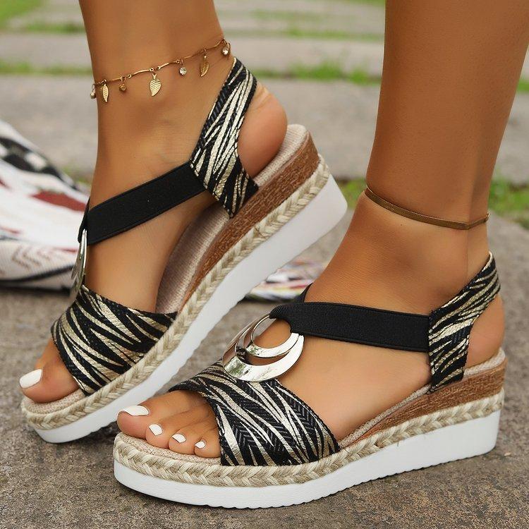Women's Large Size Slope Heel Sandals Shoes Summer Casual Buckle Design Thick Sole Beach Sandals 36-43
