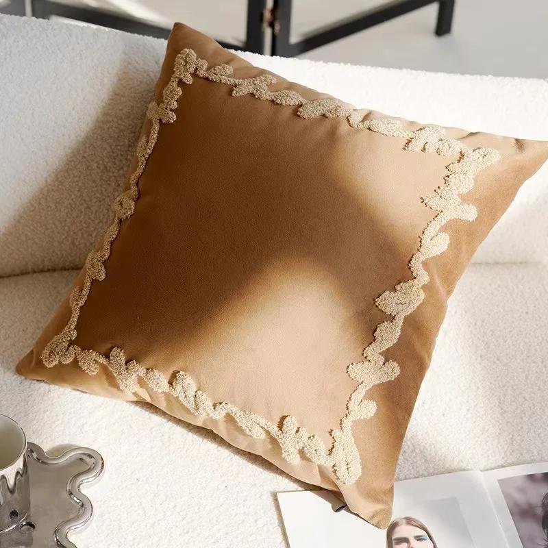 45x45CM Bruine Vintage Scandinavische Sierkussenhoes Crème Lichte Luxe Bankkussen Taillehoes Eenvoudige Decoratieve Kussenhoes 45x45cm