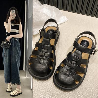 Fashion With Heel Outside Sandals 2024 Summer Sale Of Women's Shoes Suit Female Black All-Match Thick Gladiator New Low Black Fash