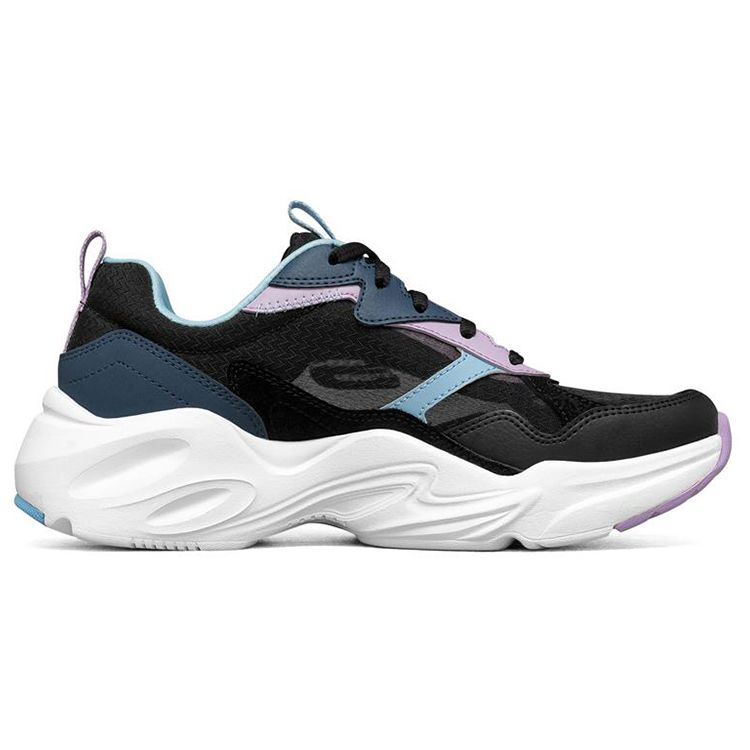 Skechers Stamina Airy Wing Shoes Mesh Synthetic Leather Trendy Versatile Low-Top Dad Shoes Women Sneaker Black Blue 896003-BKMT