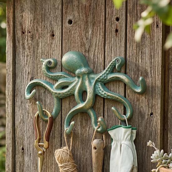 Gancho Decorativo para Abrigos de Pulpo de Hierro Fundido, Colgador de Metal Rústico para Ropa en Pared, Portarrollos para Toallas de Mano Náutico para Dormitorio Baño Cocina