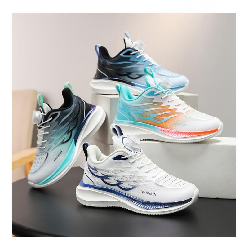 Boys Running Shoes Kids 7-16 Years Lightweight Breathable Mesh Sneakers With Rotating Buckle Non-Slip Outdoor Indoor Sport