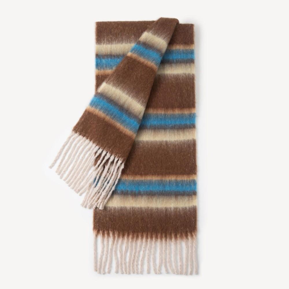 Mohair Winter Cashmere Scarves Plush Long Shawl Classic Stripe Wool Scarf Autumn Winter