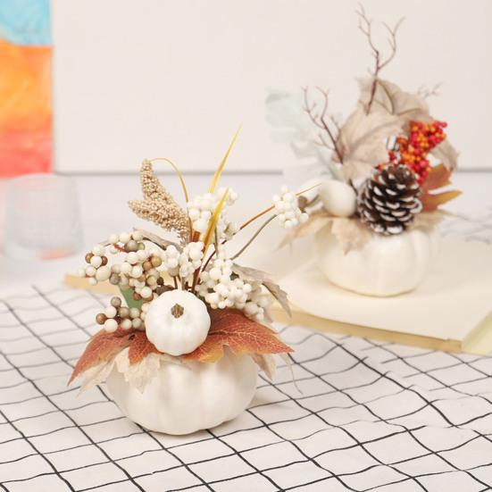Autumn Harvest Festival Artificial Garland Thanksgiving Day Hanging Berry Pinecone White Pumpkin Fake Maple Leaves Vine Rattan Farmhouse Decor