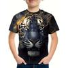 New Tiger Print Boys 3D Digital Printing T-shirt Short-sleeved Cross-border Crew Neck Top Summer Breathable Sweatshirt