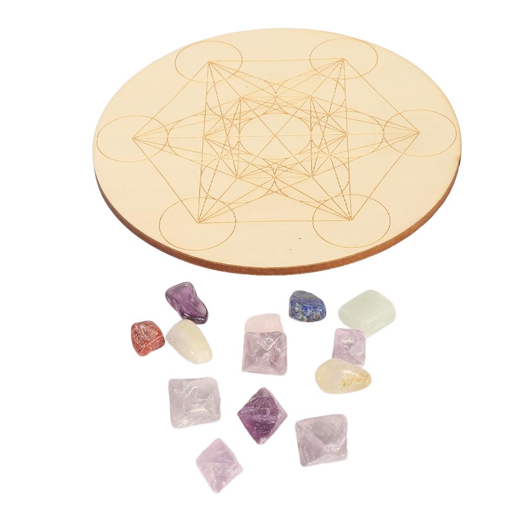 Healing Crystal Grid Board Set Colorful Crystal Grid Divination Boards with Chakras Crystal Stone for Meditation Sleep