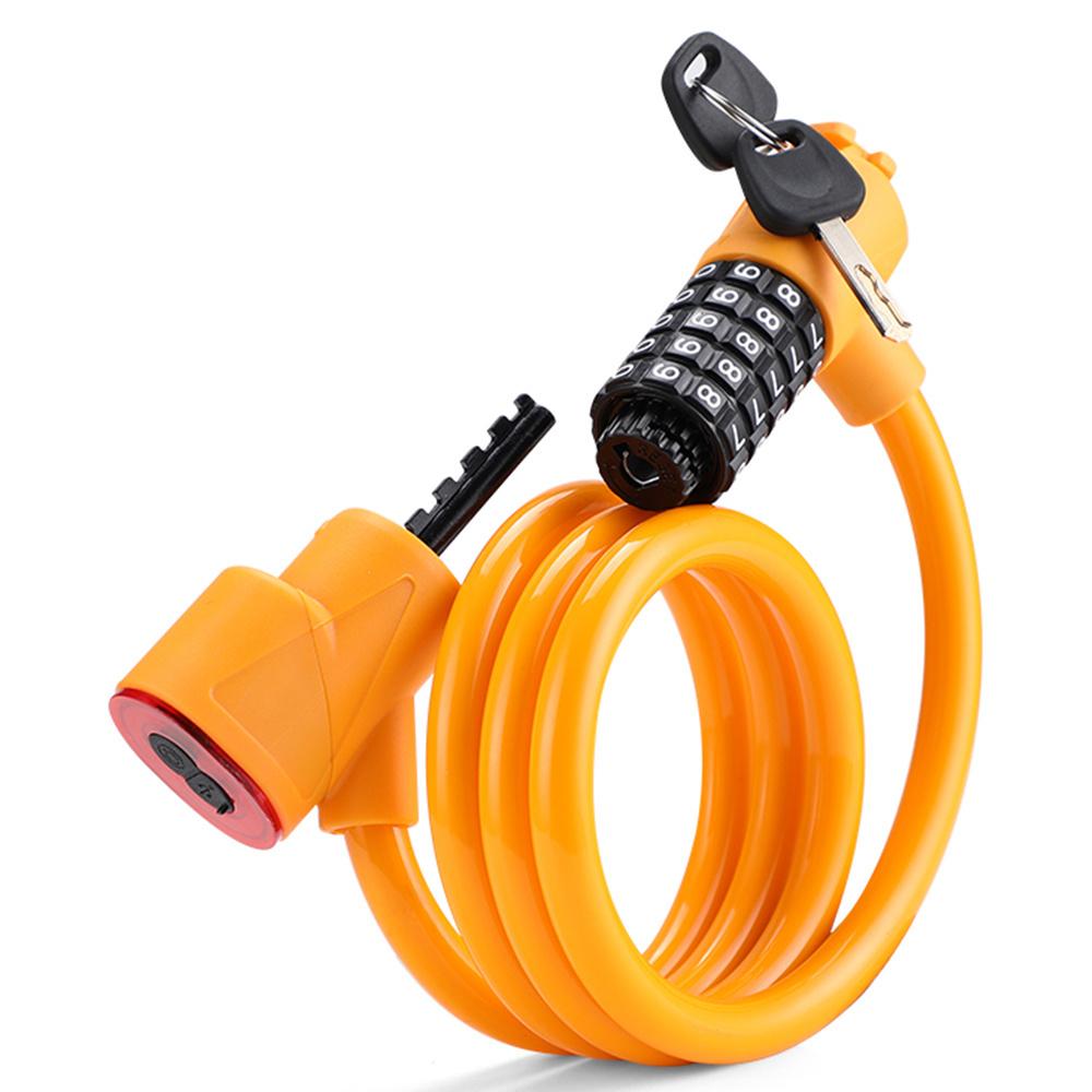

BENGGUO BG-6207 Bike Lock with Taillight 1.2m Steel Cable 5-Digit Combination Lock Orange